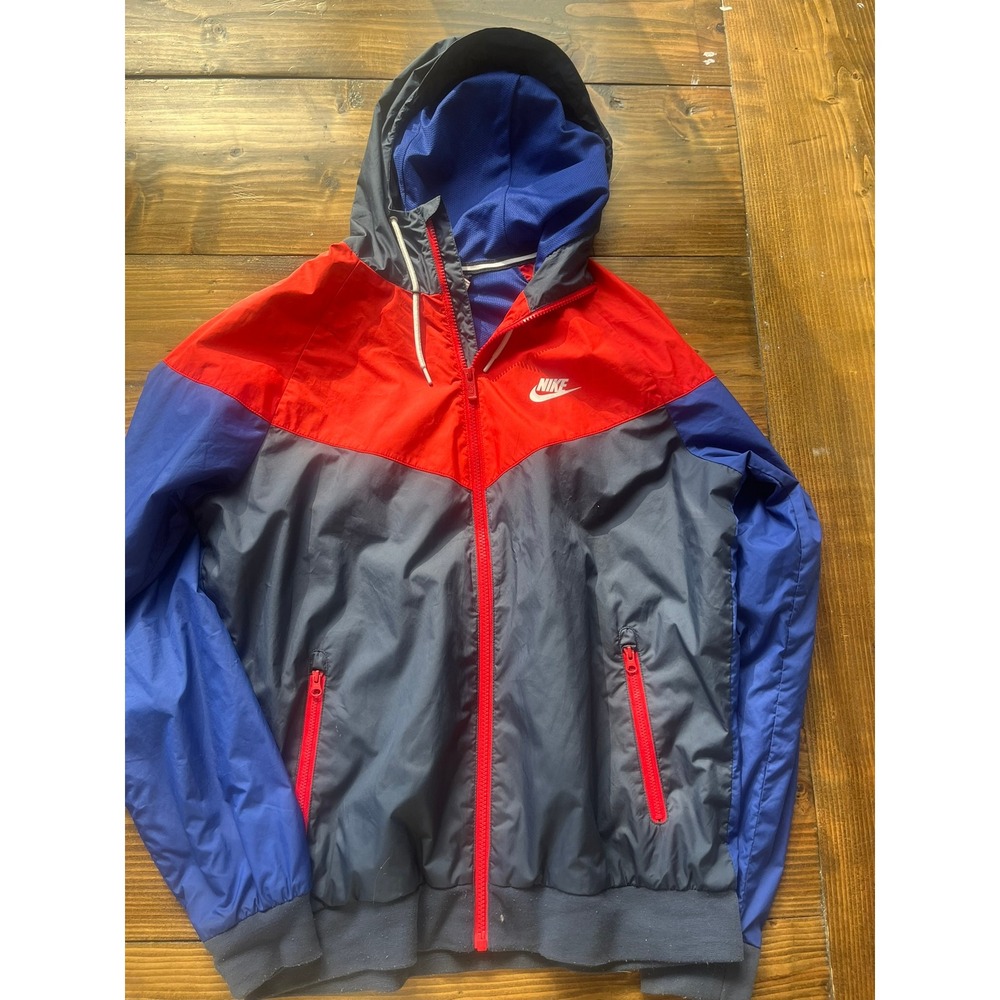 Nike Windrunner Hooded Windbreaker Jacket Red Blue Navy Colorblock Mens Medium